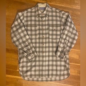 Pendleton Lodge Shirt Wool Brown Plaid Men's Size 16 1/2 See Measurements
